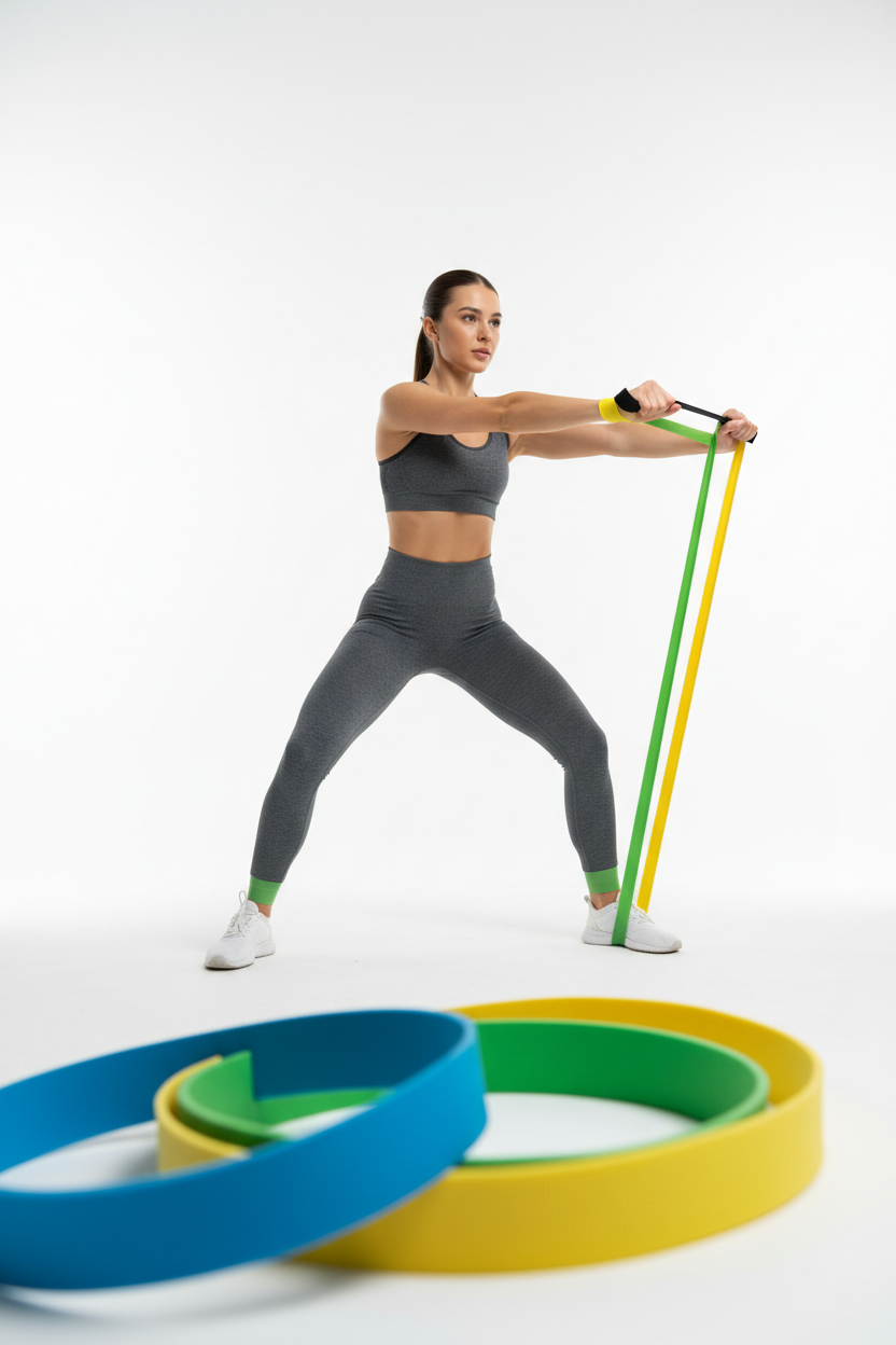 Ragazza con fasce elastiche in primo piano